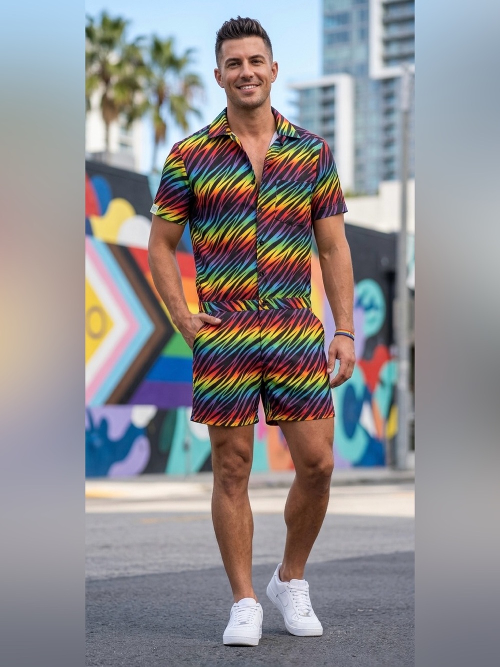 NEW Zesties Male Pride Romper Gay Pride Rainbow Romper Size S Summer vacation